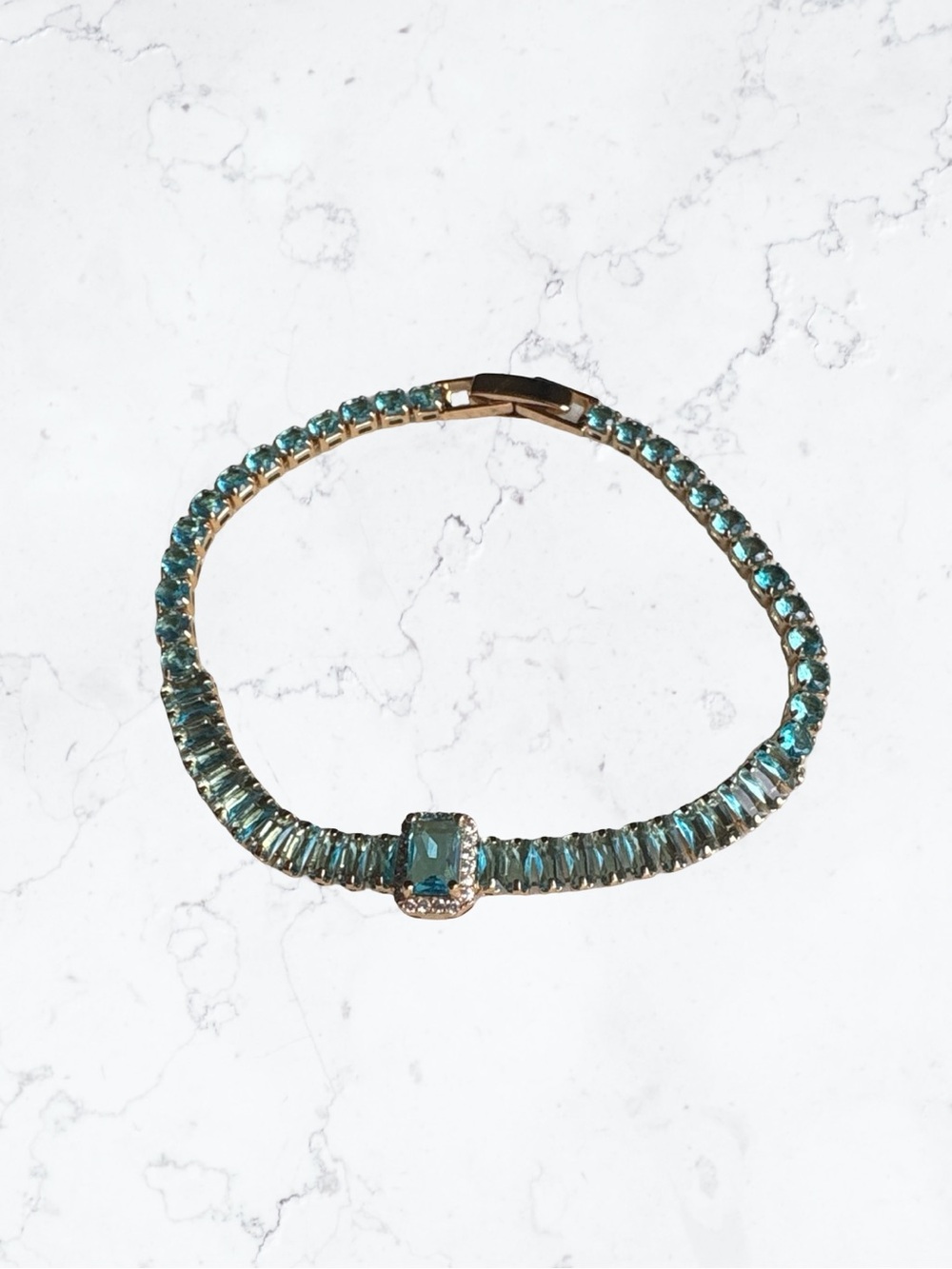Blue Crystal Tennis Bracelet with Center Stone